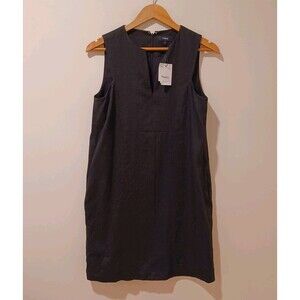 NWT Theory FT Slit Shift Sleek Crunch Sleeveless Linen Dress Black Career Size 6